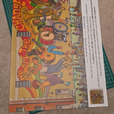 Colorful promotional flyer for Precision Laboratories with community message.